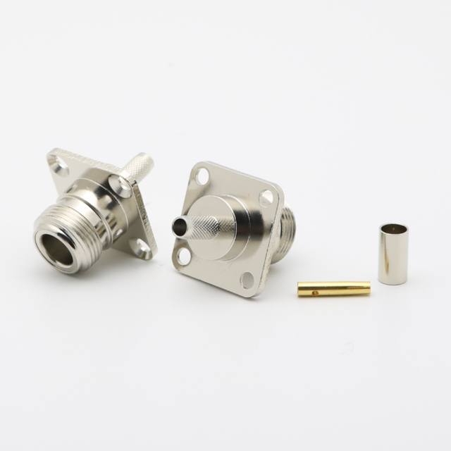 N Panel Mount Jack 4-Hole Flange Crimp 50 Ohm LMR195 CNT195 RG58 RG233 RG142 RG400 XMRN5
